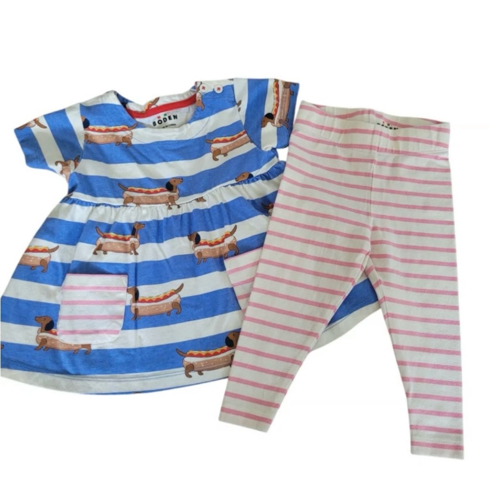 Mini Biden Blue and Pink Striped Dog Print Dress Set 12-18 months NWT